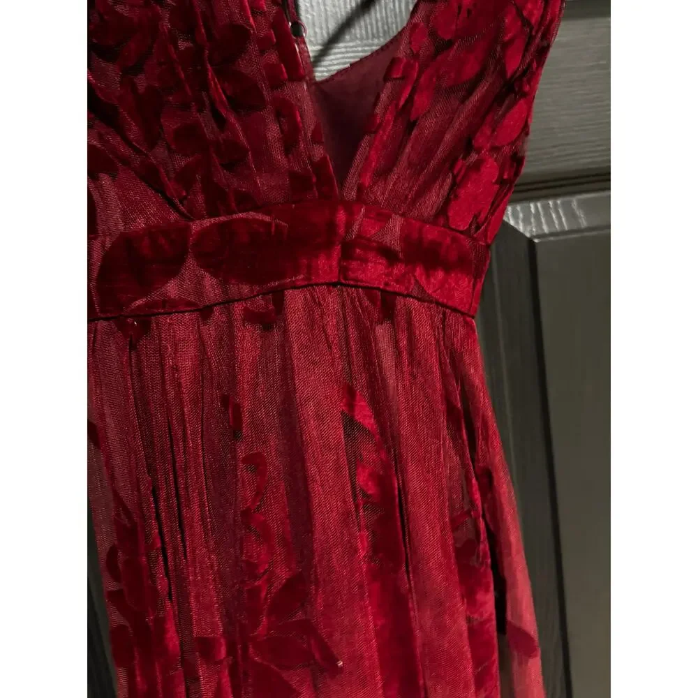 Windsor Burgundy Lace Maxi Dress S Deep V Prom Formal Wedding Guest Sexy - Picture 3 of 8